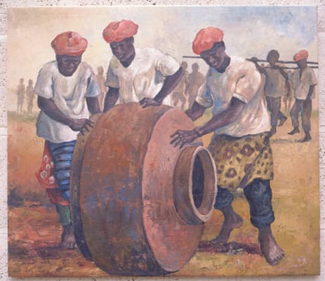 Three Figs Pushing A Vessel by Adam Mwansa