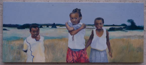Three Children In A Landscape by Godfrey Seti