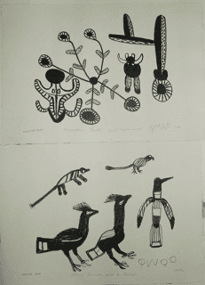 Top: Ancestors, Bull And Water Insect Bottom: Four Birds And An Animal by Qmao