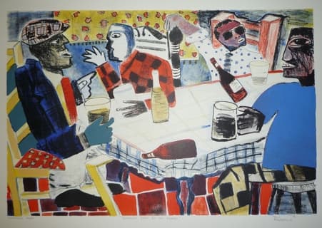 Discussing Jazz At The Shabeen by Sam Nhlengethwa